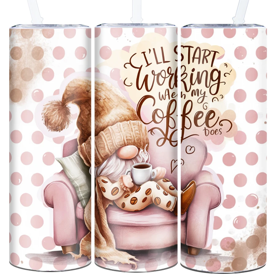 20oz 1Pc Coffee Bottle Straw Lid Stainless Insulated Straight Mugs 3D Print Faceless Doll Christmas Party Tumbler Travel Cups