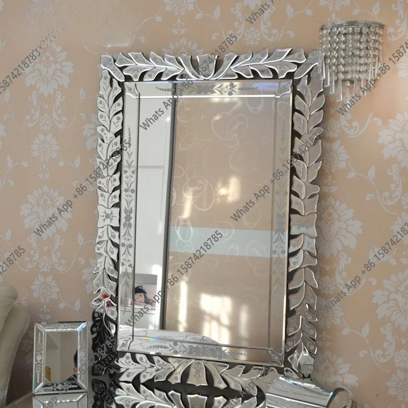 Carved Mirror Decoration Porch Bathroom Fashion Mirror Makeup Mirror Square, High-end Bedroom Home X X