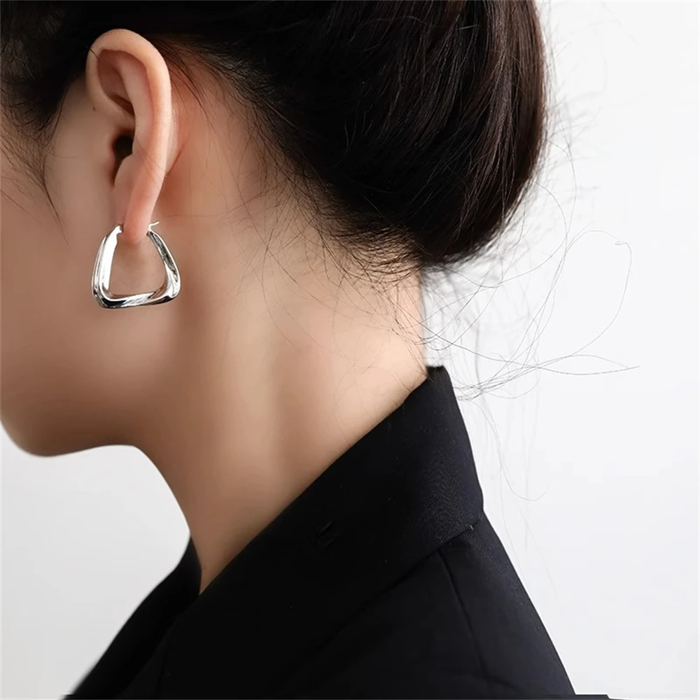 Stainless Steel Gold Color Geometric Design Twisted Square Hoop Earrings For Women Creative Young Girls Party Wedding Jewelry image 3