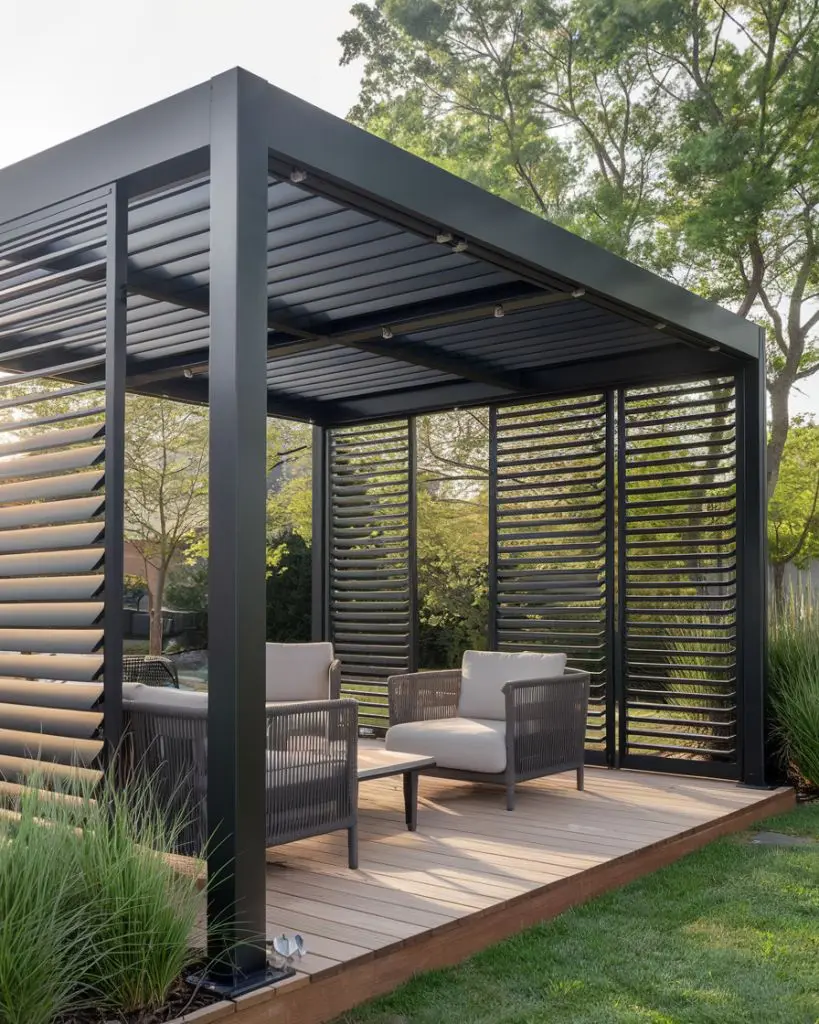 

Customized Color and Size Luxury Modern Design Louvered Pergola with Aluminum Alloy Frame Waterproof Pergola with Led Light