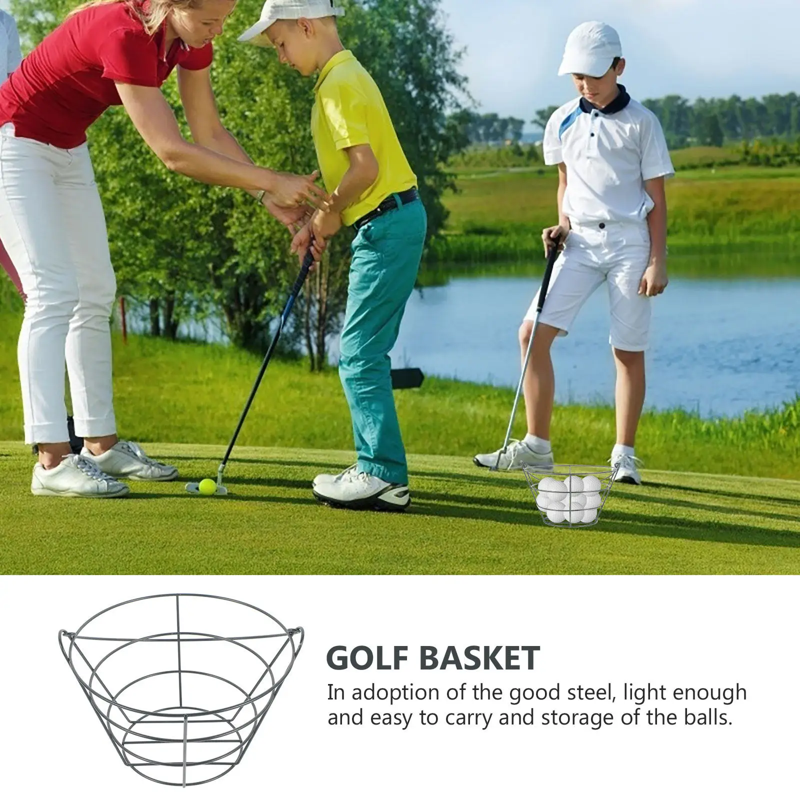 Golf Ball Basket Portable Steel Storage Container Comfortable Handle Golf Supplies Organizer Perfect for Club Training and