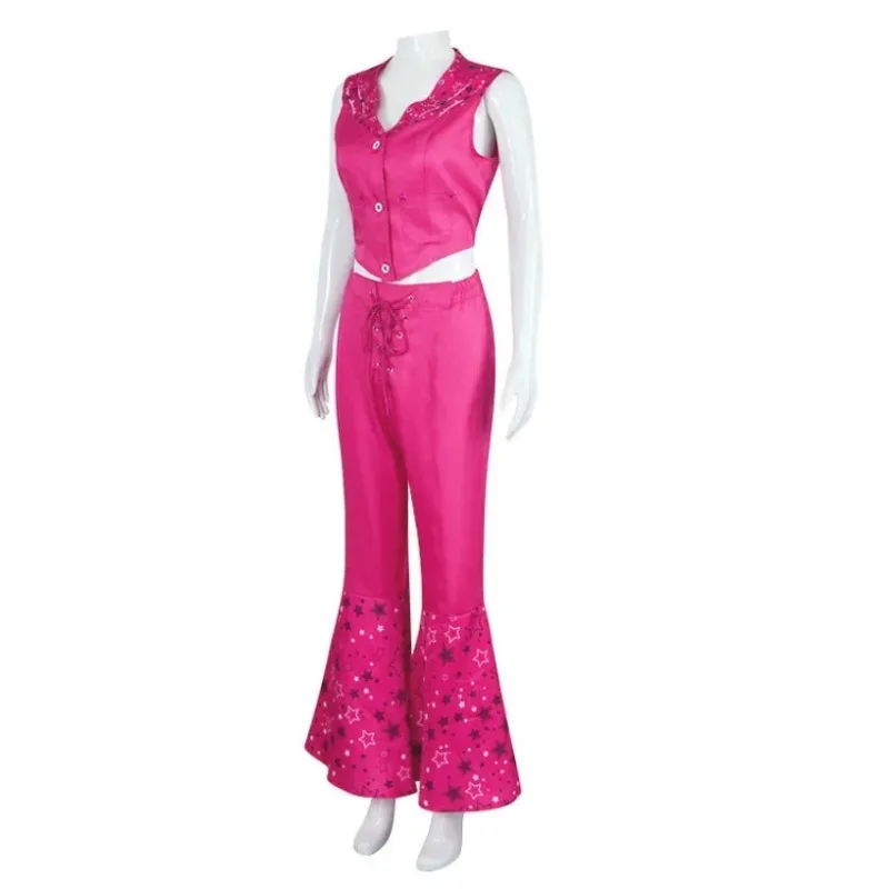 Film Barbi Cosplay Rose Red Bell Bottoms Barbe Cosplay Anzug eng anliegend mit Schal Halloween Kostüme Kinder Erwachsene