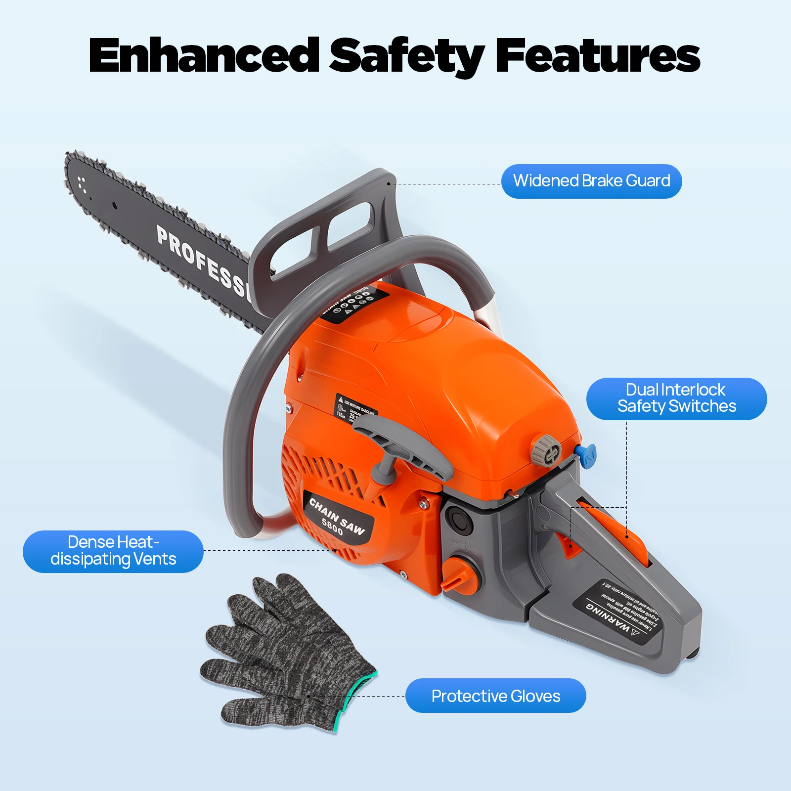 

20 Inch 58CC Power Chainsaw Gas Powered 2 Stroke Handed Petrol Gasoline Chain Saw for Cutting Wood Outdoor Garden Farm