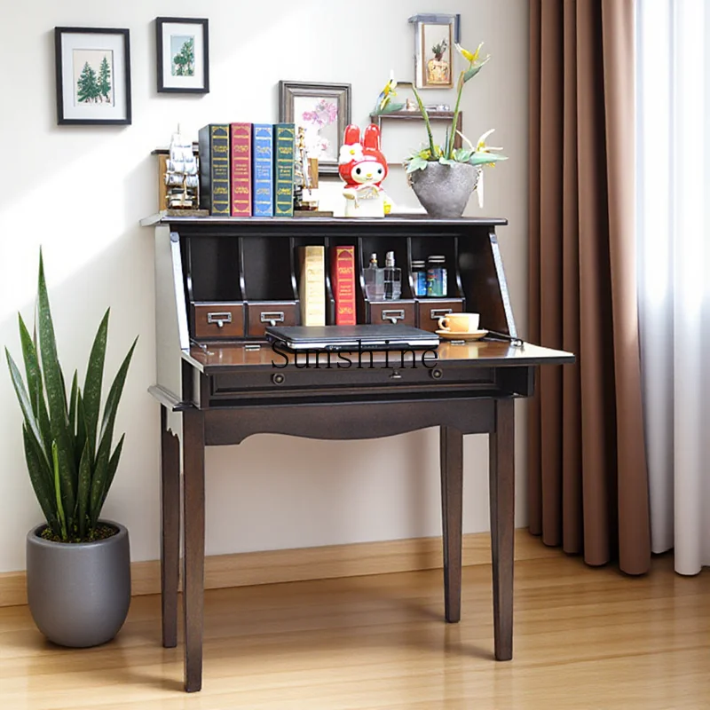 

American solid wood computer with drawers bedroom home desk multi-function foldable dust-proof