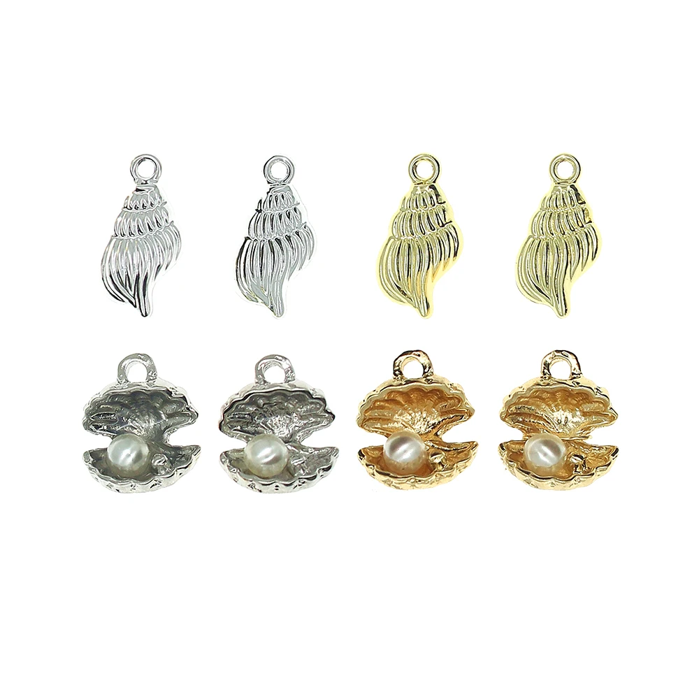 10pcs/lot Ocean Series Alloy Shell Inlaid Mother-of-pearl Shell Pendant DIY Bracelets Necklace Jewelry Accessories XL1768