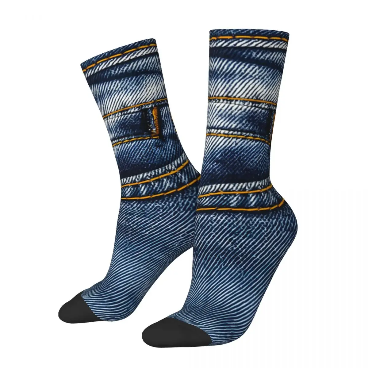 Hip Hop Retro Front Pocket Crazy Men's compression Socks Unisex Bluejeans Denim Harajuku Pattern Printed Funny Novelty Crew Sock