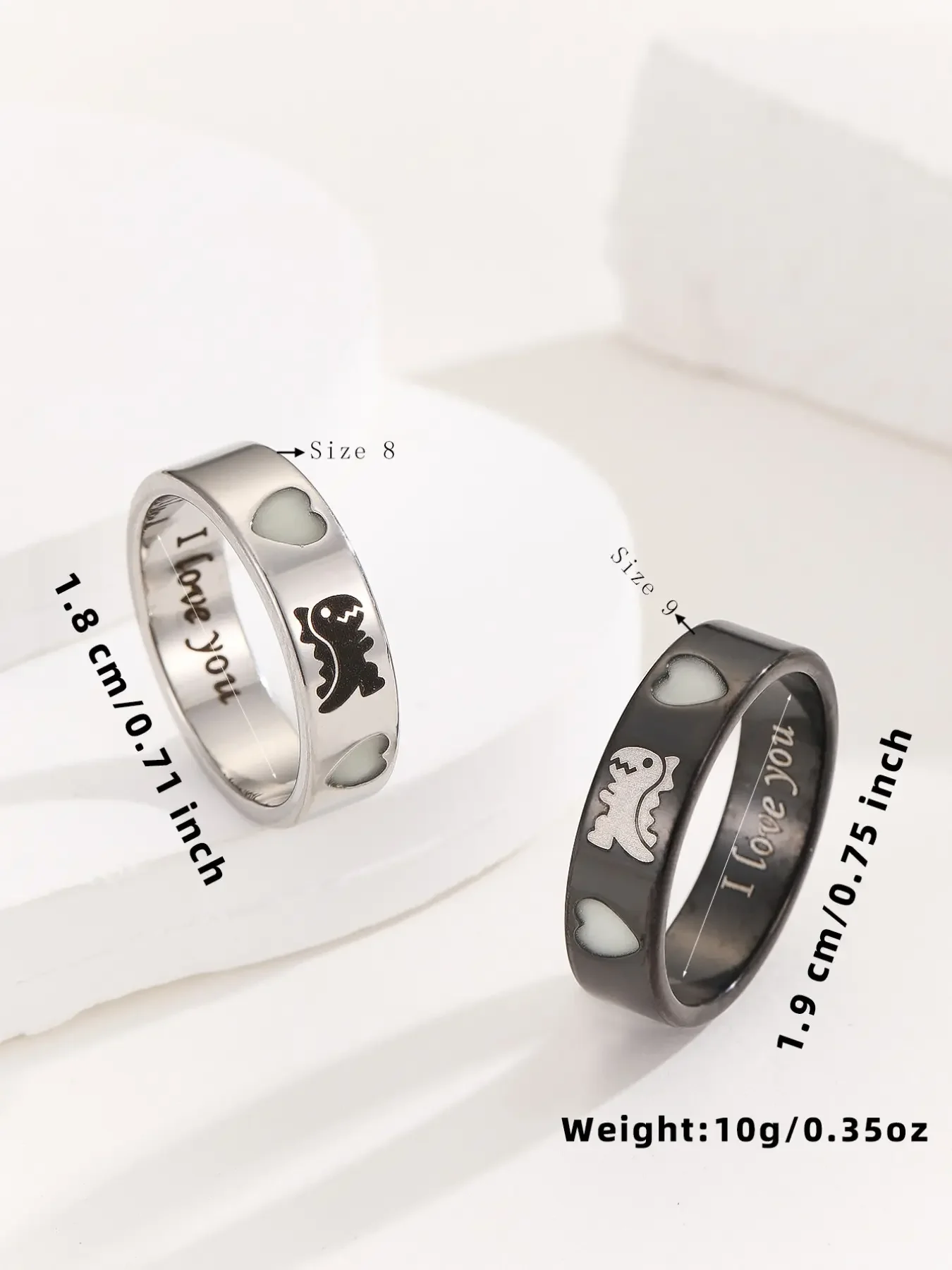 Cute Dinosaur Pattern Couple Rings, Stainless Steel Rings, Glow in the Dark Rings, Dual Rings, Stacking Ring Set, Fashion Stackable Rings, Stackable Finger Rings, Fashion Accessories for Women & Men, Trendy All-Match & Exquisite Jewelry for Birthday Gift