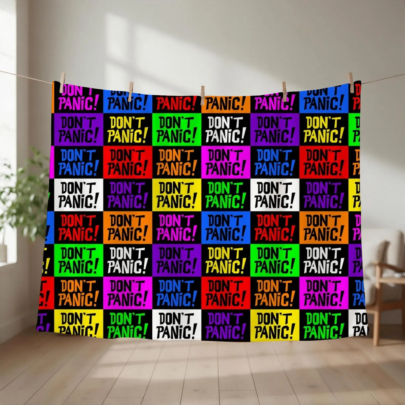 NDVH Don't Panic - Multicoloured H2G2 Throw Blanket couch cozy soft plush fuzzy picnic outdoor blanket