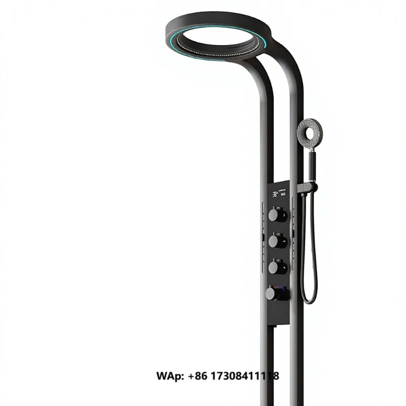 Cross-Border New Upgraded Shower Head Set Slide Bar Wall Mount Luxury Digital Display Large Waterfall Boosting Home Shower