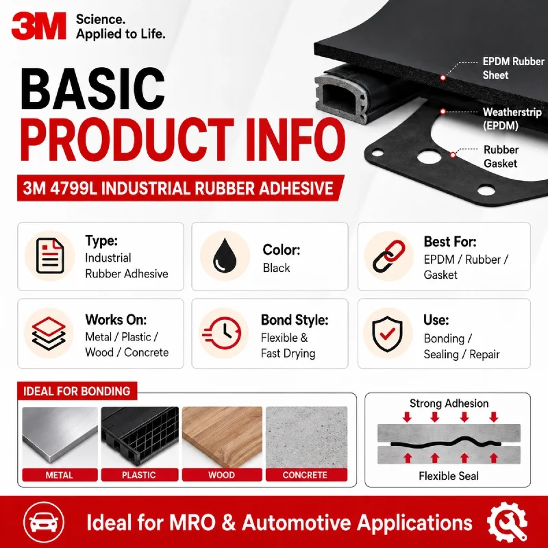 Original 3M 4799L Scotch-Weld Industrial Rubber Adhesive Black EPDM Gasket Weatherstrip Glue Heat Water Resistant MRO Repair