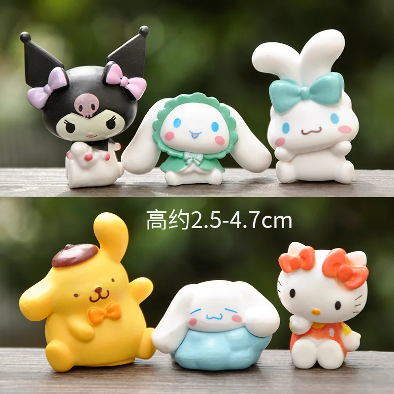 6pcs Sanrio Figures Toys Kawaii Anime Cinnamoroll Kurumi Pompompurin Model Doll Decorative Ornament Children Birthday Gift