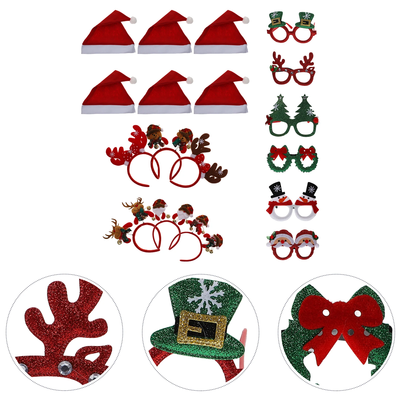 

1 Set Christmas Party Props Eyeglasses Hair Hoops Hat For Cosplay Festival Decoration Themed Accessories Handheld Photo Props