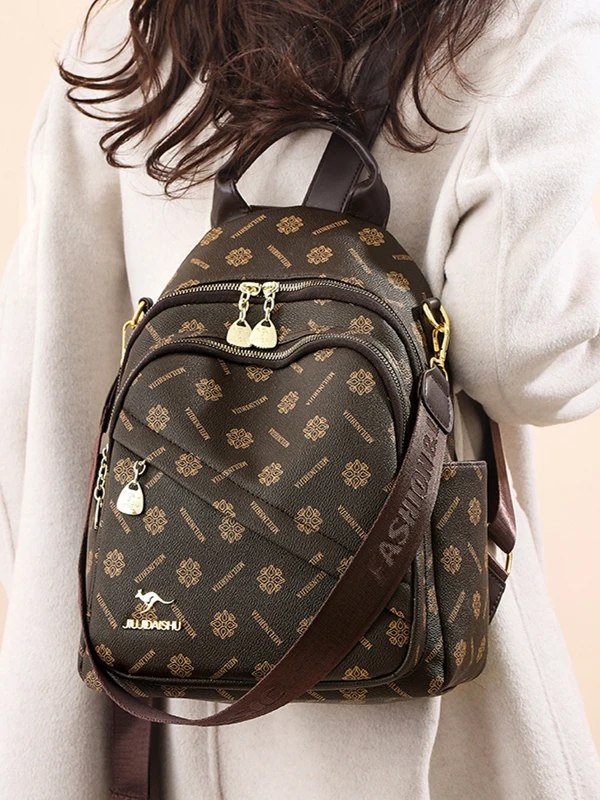 

High-End Leather Large Capaci Ladies Double oulder Bapa Soft Leather Trendy Travel Outing Bag Commuter Sle Zipper C...