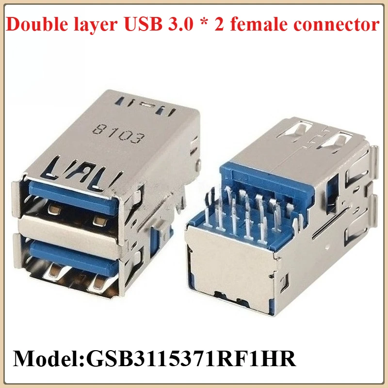 

5PCS/Lot GSB3115371F1HR new sunken double-layer USB3.0 * 2 A-type female socket interface socket connector