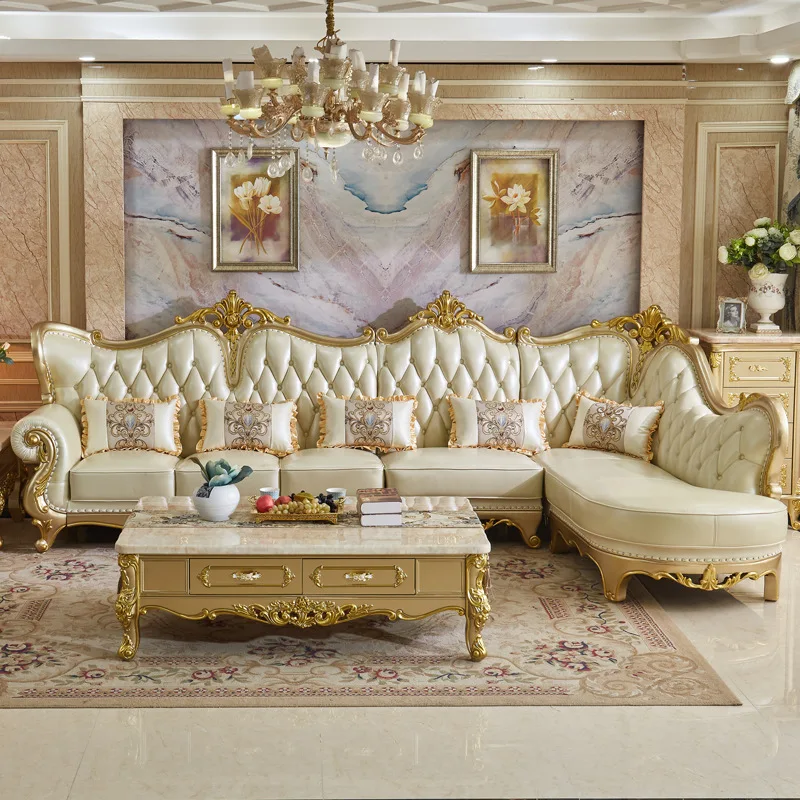 European-style corner leather sofa small apartment corner sofa luxury first-floor cowhide villa combination princess sofa