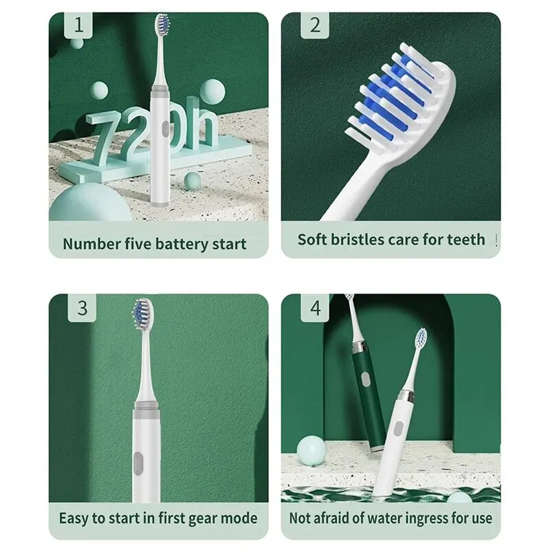 F1 Adult Electric Toothbrush Smart Brushing IPX7 Waterproof Replaceable Brush Head (Batteries Not Included)