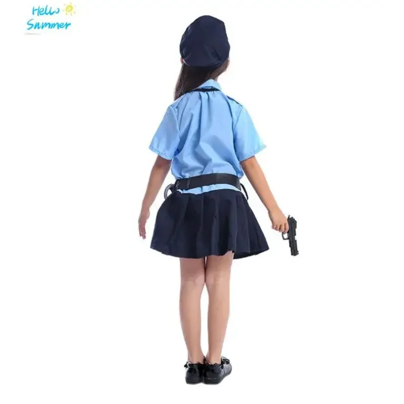 Lindo disfraz de Halloween para niñas, pequeño oficial de policía, disfraz de cosplay para niños, uniforme de policía más fresco azul, disfraz de Carnaval