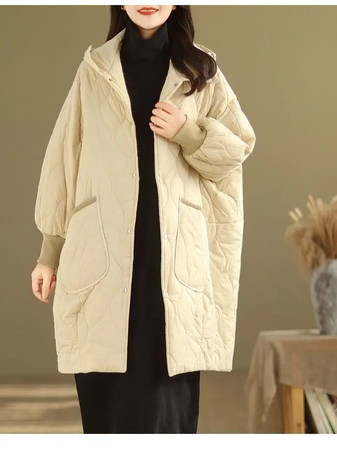 

2025 Autumn and Winter New Women's Cotton Clothing Loose Commuting Windproof Hooded Cotton Clothing