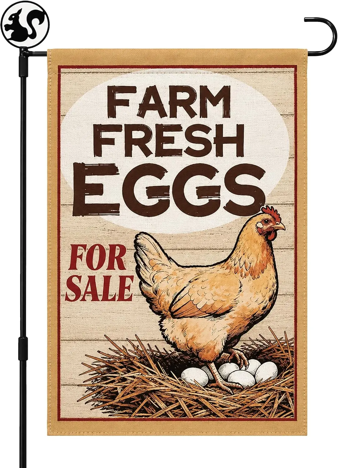 Farm Fresh Eggs Garden Flag – 12x18 Inch Burlap Linen Outdoor Sign, Rustic Farmhouse Decor with Chicken & Eggs, Vintage  kkz