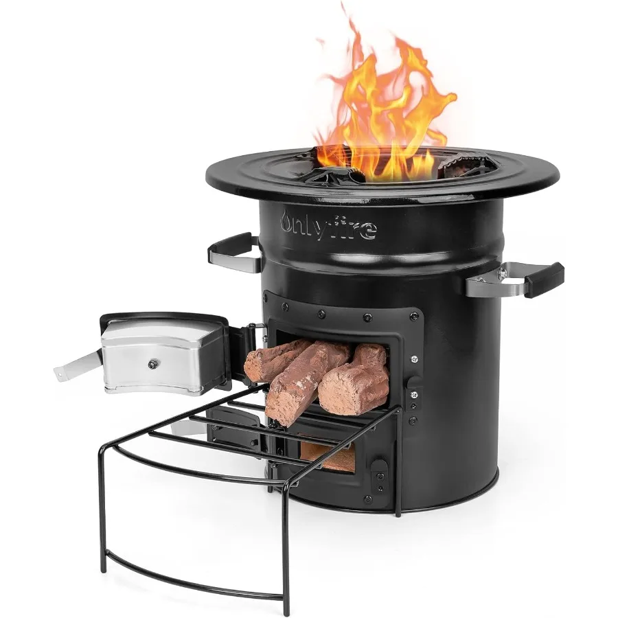 

Ракетная печь для кемпинга, уличная портативная дровяная походная печь с высокой эффективностью топлива, настоящая печь для костра для наружного костра