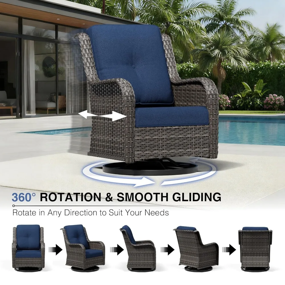 

3 Piece Wicker Patio Furniture Set, Outdoor Swivel Rocker Patio Chairs with High Back, Deep Seating, Wide Armrest, Customized