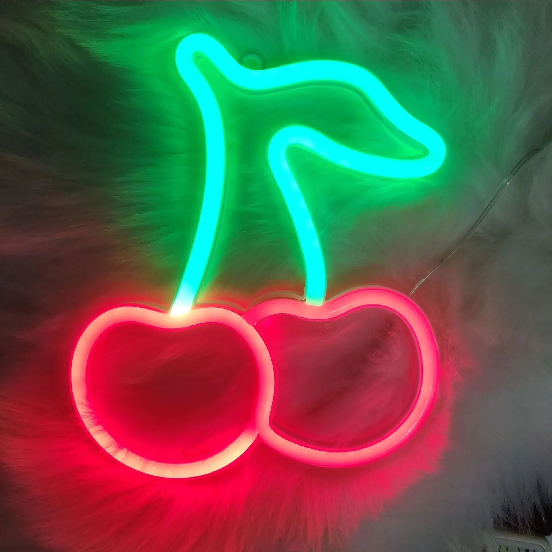 Cherry Shaped Neon Lamp Heart Fruit Restaurant Wall Neon Sign for Party Wedding Christmas Shop Birthday Home Decoration