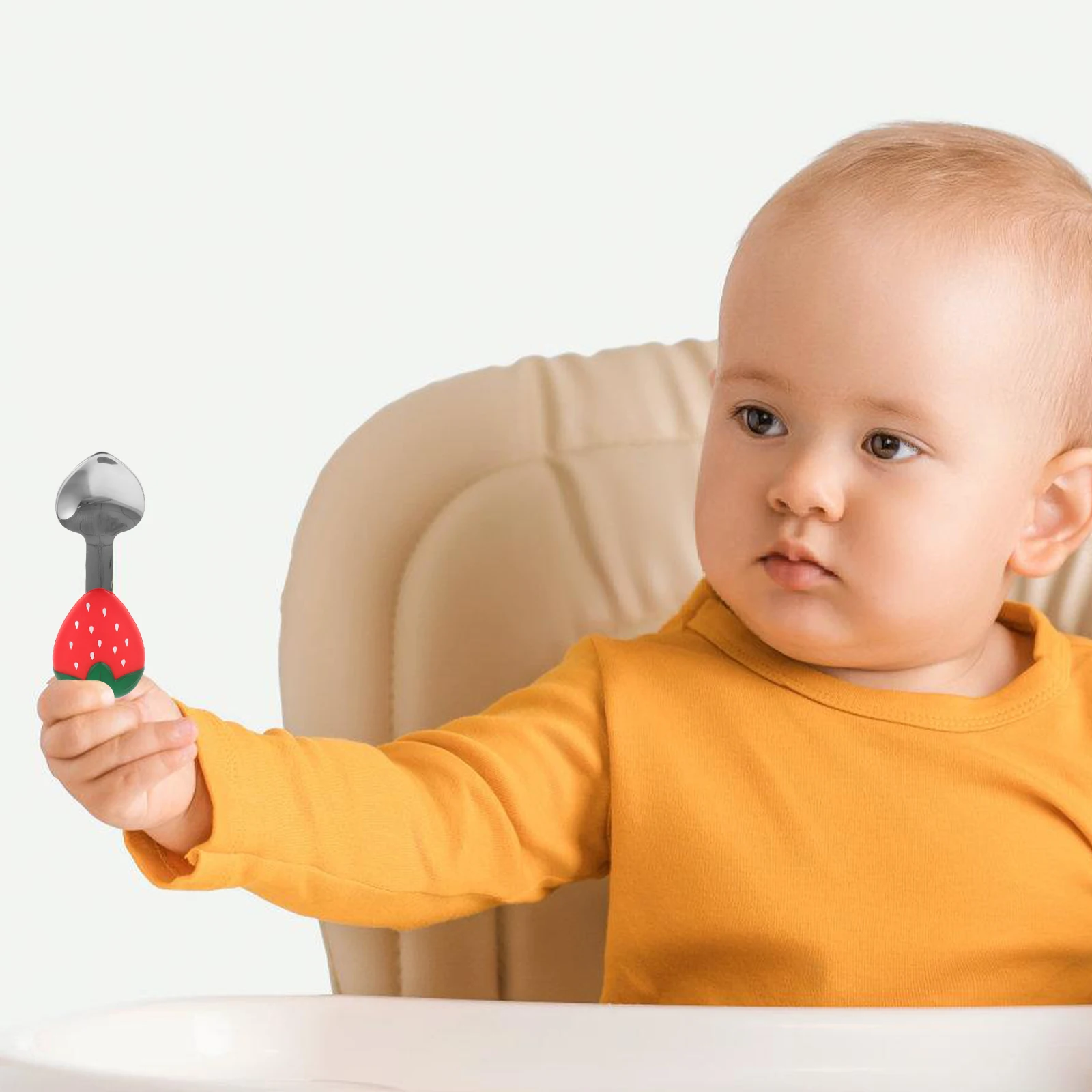 

Stainless Steel Strawberry Spoon Fork Set Kids Short H Eating Tool Utensils Feeding Tools Cutlery