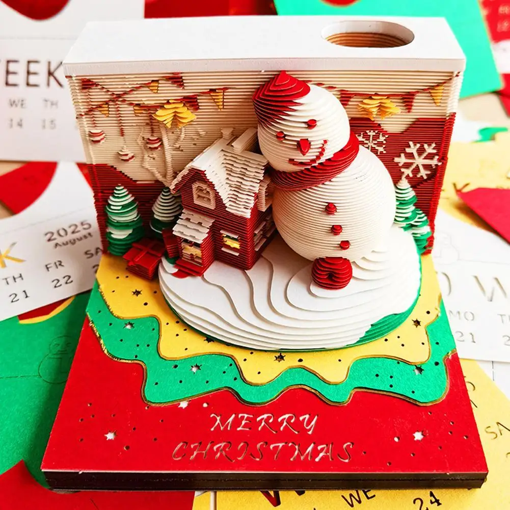 Christmas House 3D Notepad 2025 Week Calendar Memo Pad Block Notes Hary Design Note Paper Novelty Christmas Gift With Light New