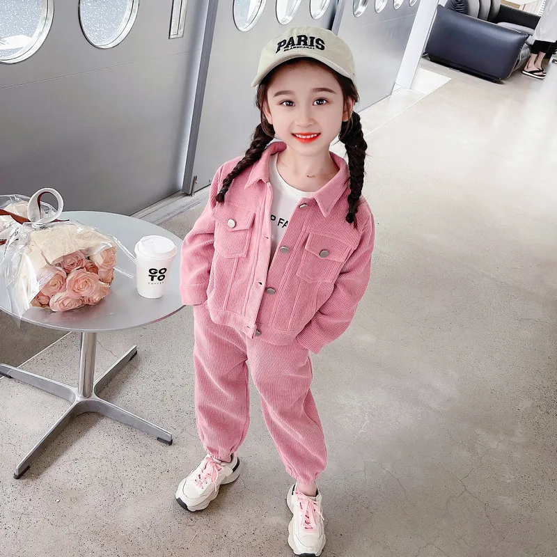 Girls Clothing Sets Children Corduroy Coats Pants 2 Pcs Suit Autumn Kids Casual Sportswear Baby Clothes Outfits 2-8 Y Tracksuit