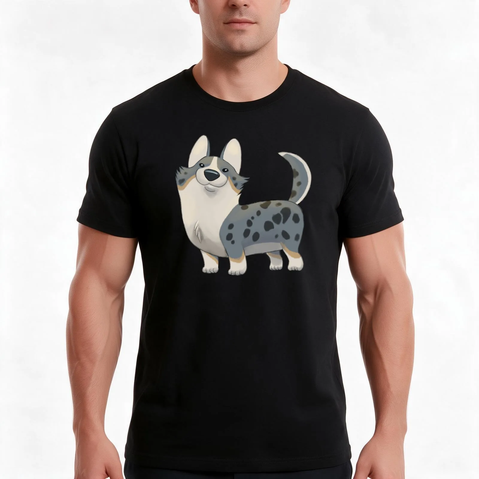 Cardigan Welsh Corgi Merle and Tan T-Shirt, Summer Casual Cotton Tee, Oversized Streetwear Tops, Vintage Graphic Print