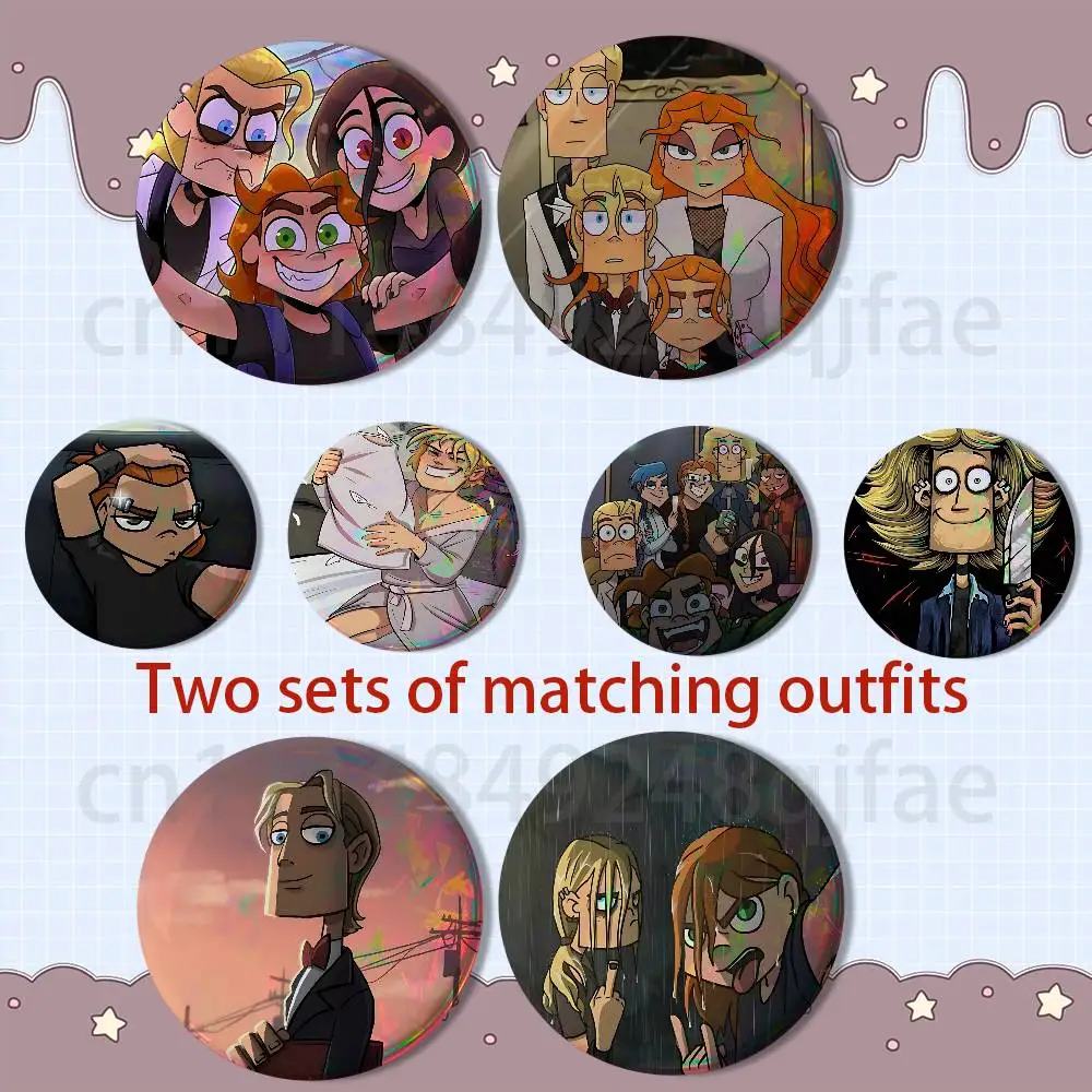 Big House Metal Lif Family Glam HD Print - Set de 2 broches redondos con estampado Pretty Derby para exhibición