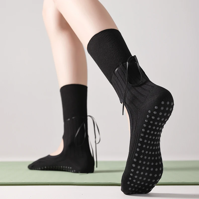 

Носки для йоги с открытой спиной, дышащие силиконовые нескользящие спортивные носки для танцев, ленты на шнурке, домашние носки для тренировок в тренажерном зале, фитнеса, пола, носки