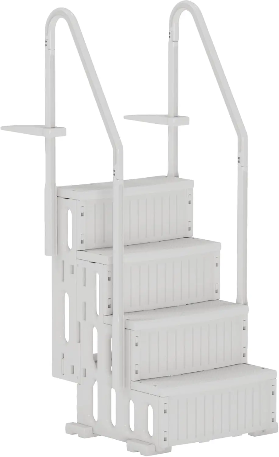 Escalera para Piscina Blanca de 4 Peldaños, Pasamanos Dobles, Peldaños Antideslizantes, para Piscinas Enterradas