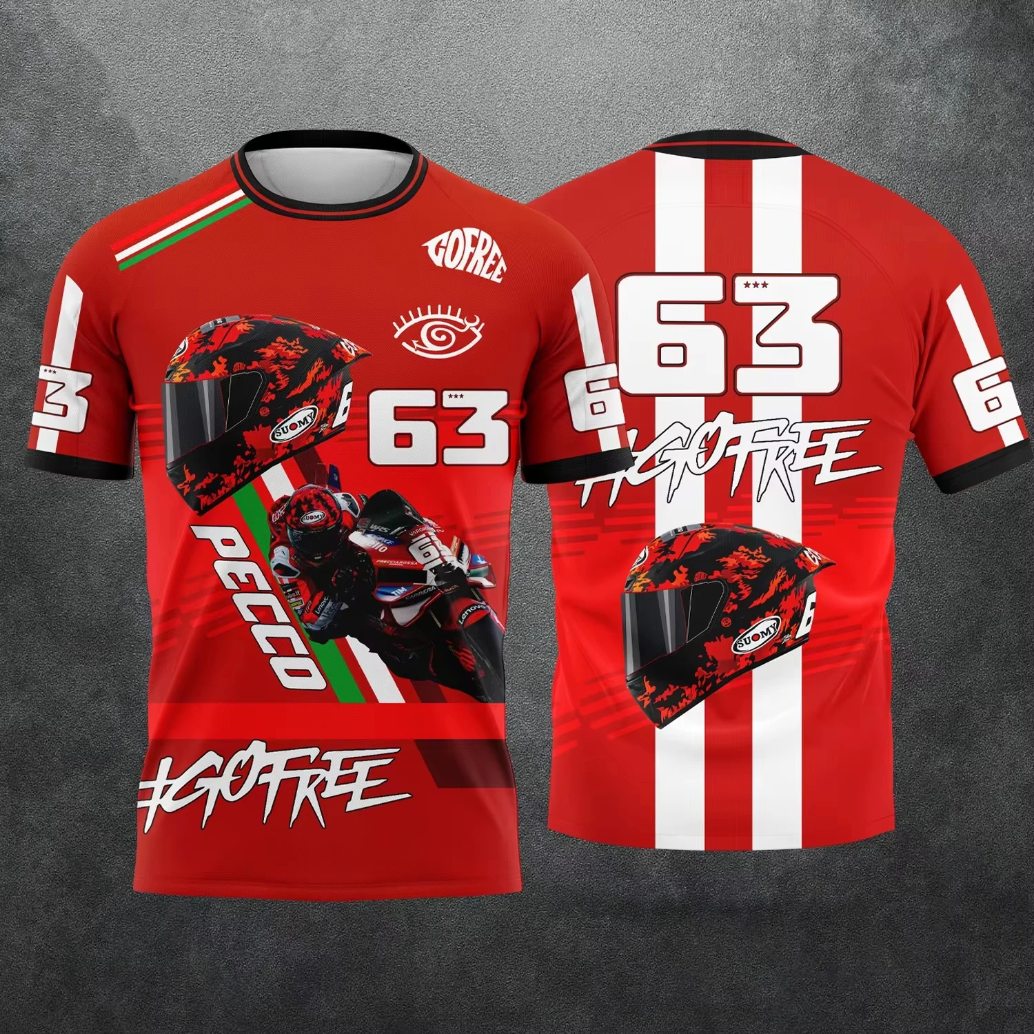 Number #63 Motor Racing Graphic Short Sleeve Jersey Family Matching Outfits Quick Dry Breathable Circuit Sports Racing Fan Tee