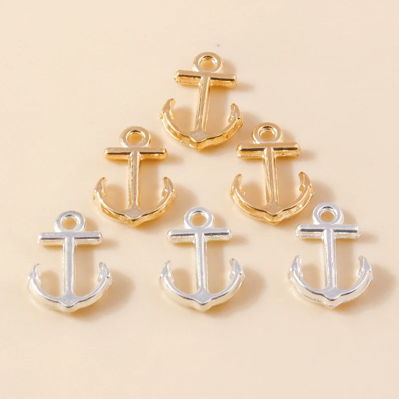 Leslie 40pcs 10x15mm Gold Color Tiny Anchor Charms Boat Sailing Navigation Mini Pendant DIY Supplies Jewelry Making Accessories