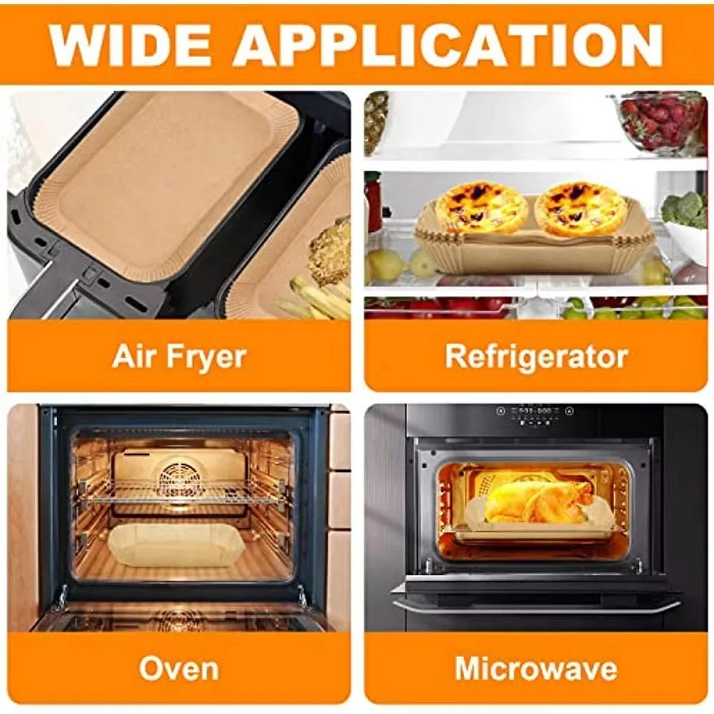 50/100pcs Disposable Air Fryer Paper Non-Stick Kitchen Baking Airfryer Mat Oilproof Micro-wave Barbecue Pad Baking Paper image 3