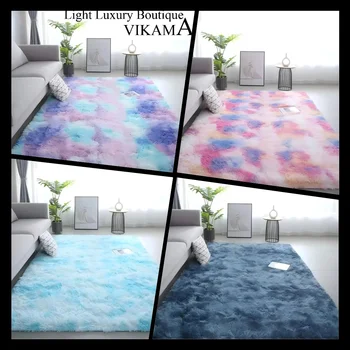 VIKAMA-alfombra decorativa de lana de seda suave degradada para habitación de niños, decoración para dormitorio, sala de estar, no es fácil de caer