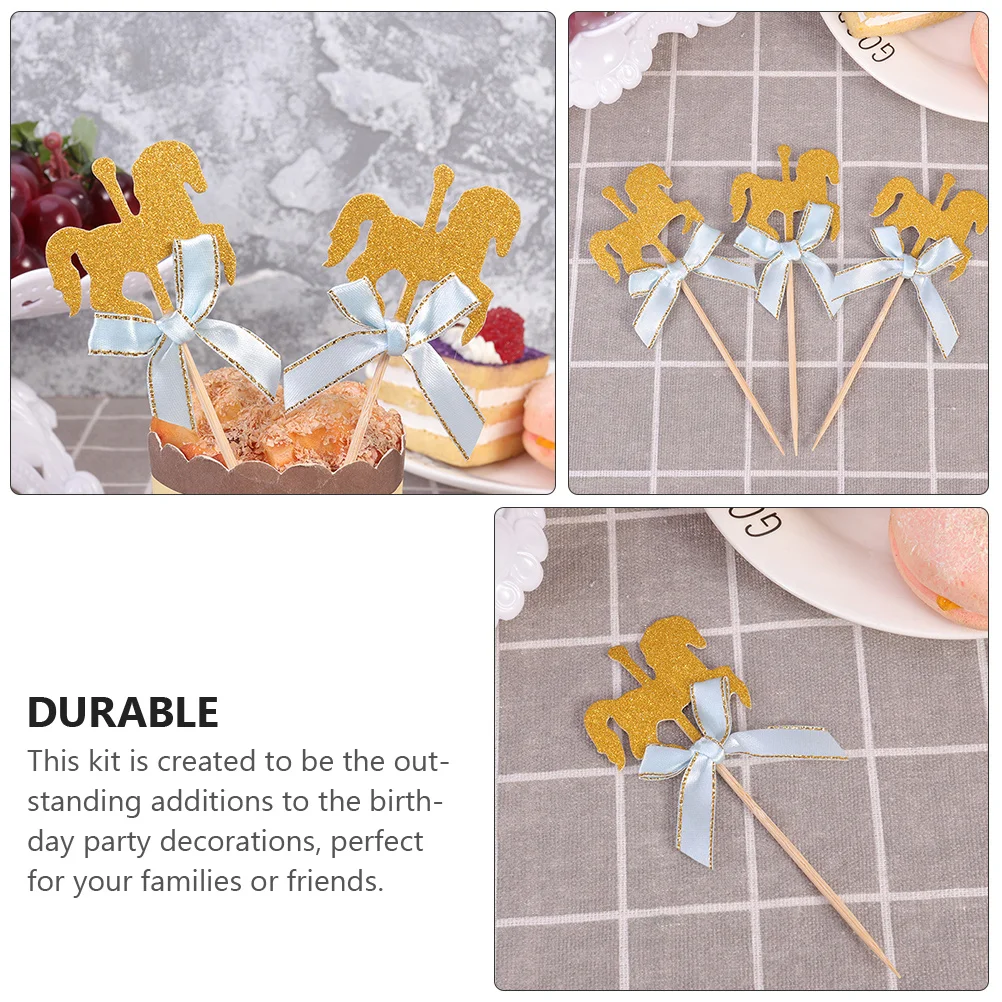 40 Uds. De adornos para tarta de caballo con carrusel, decoración para fiesta de boda y ducha, inserto para pastel, accesorio para magdalenas, adorno para hornear postre
