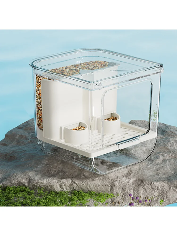 Automatic Bird Feeder Food Dispenser Transparent Feeding Cage Accessories Container for Small Pet Budgies Canary 16.5x18x16.6cm