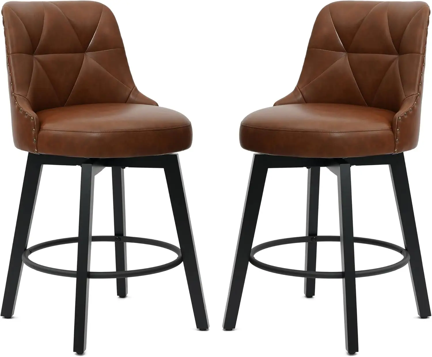 Taburetes de bar giratorios con respaldo, altura de mostrador de piel sintética de 26', juego de 2