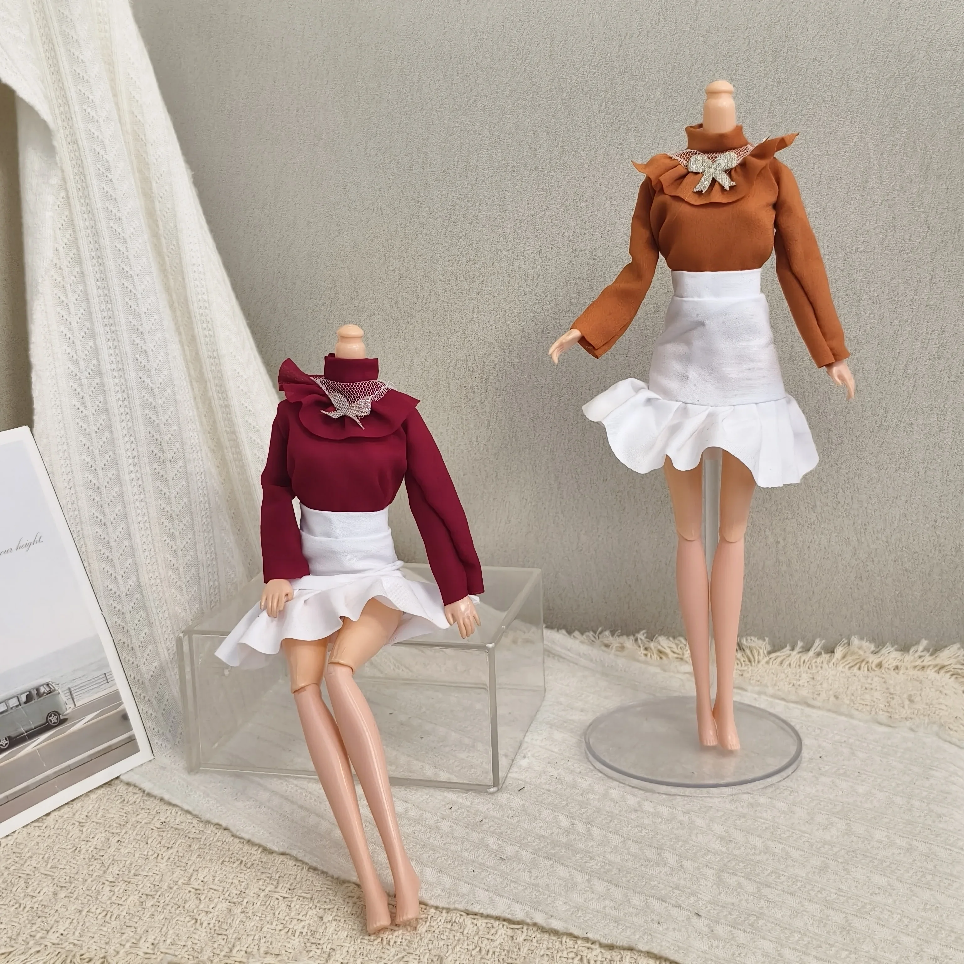 

High-neck Ruffled Bow Top & White Fishtail Skirt For 30cm 1/6 Babi Xianxian Supermodel Doll Fashion Dress Up Clothes Set