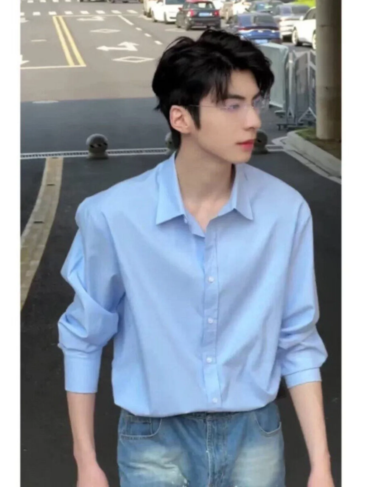 

Blue Long Sleeve Shirt Jacket Men's Style Spring High-End Neapolitan Sophisticated Coat Gentleman's Fashion Youthful Trend