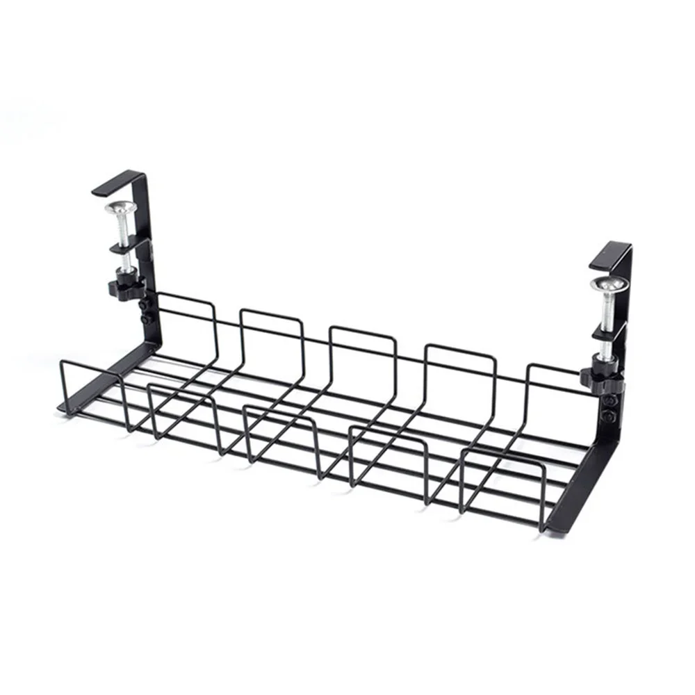 No Punching Under Desk Cable Management Tray, Metal Clamp-on Wire Organizer Rack for Home Office Gaming Table