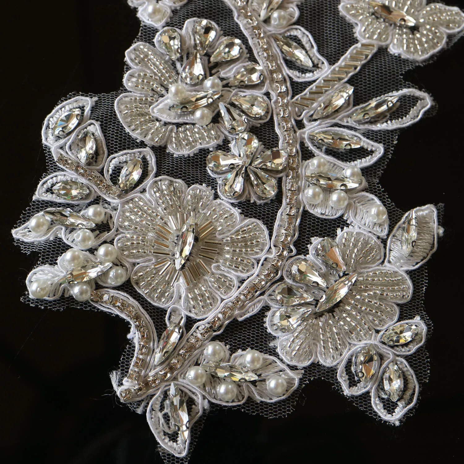 2 Stück/Paar Luxuriöse Glas-Strass-Perlen-Applikationen für Kleidung, DIY-Applikationen zum Aufnähen, Blumenapplikationen für Hochzeitskleider, Stickerei – Detail 29
