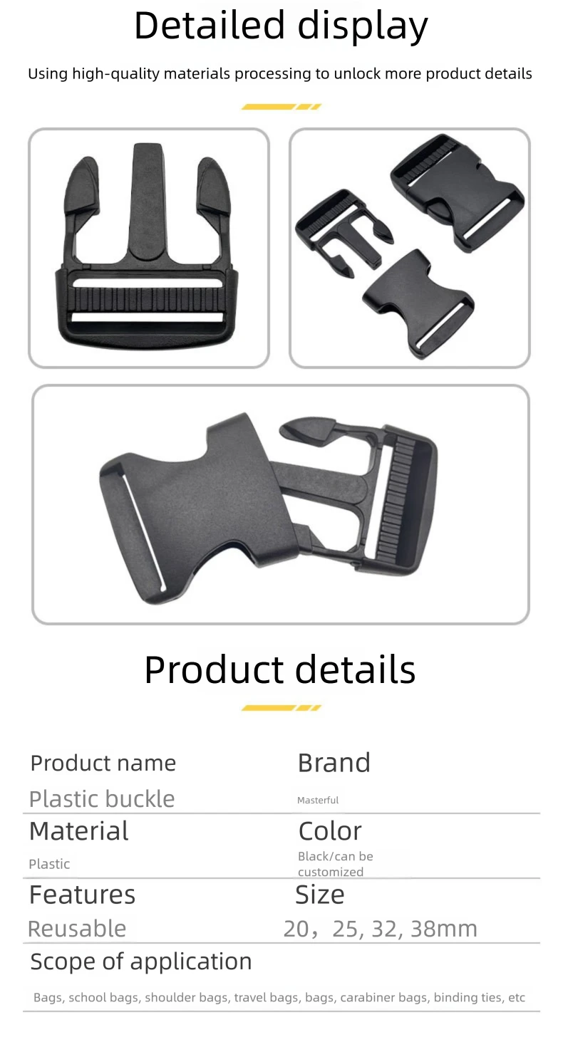 Kunststoff Dual verstellbare seitliche Entriegelungsschnallen Kunststoff Tri-Glides Slider verstellbare Schnalle Rucksack Gürtel Tasche Teile Gurtband – Detail 5