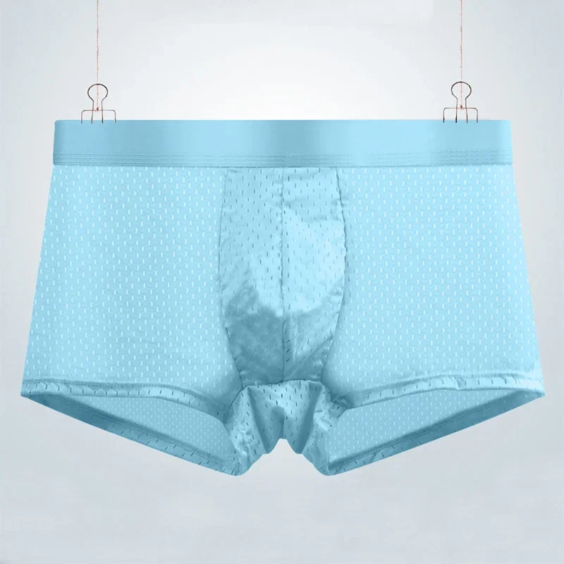 5pcs Men's Boxer Shorts Ice Silk Underwear Plus Size Underpants Cool Breathable Sexy Slim Panties Mesh Lingerie Wholesale Lots