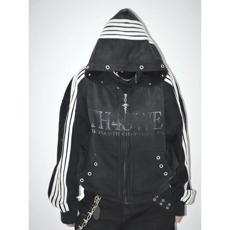 

Hoodie Cardigan Waed Zipper ort Hoodie Jaet Five Striped Fabric Casual Loose Fit Men's And ex Sweatirt