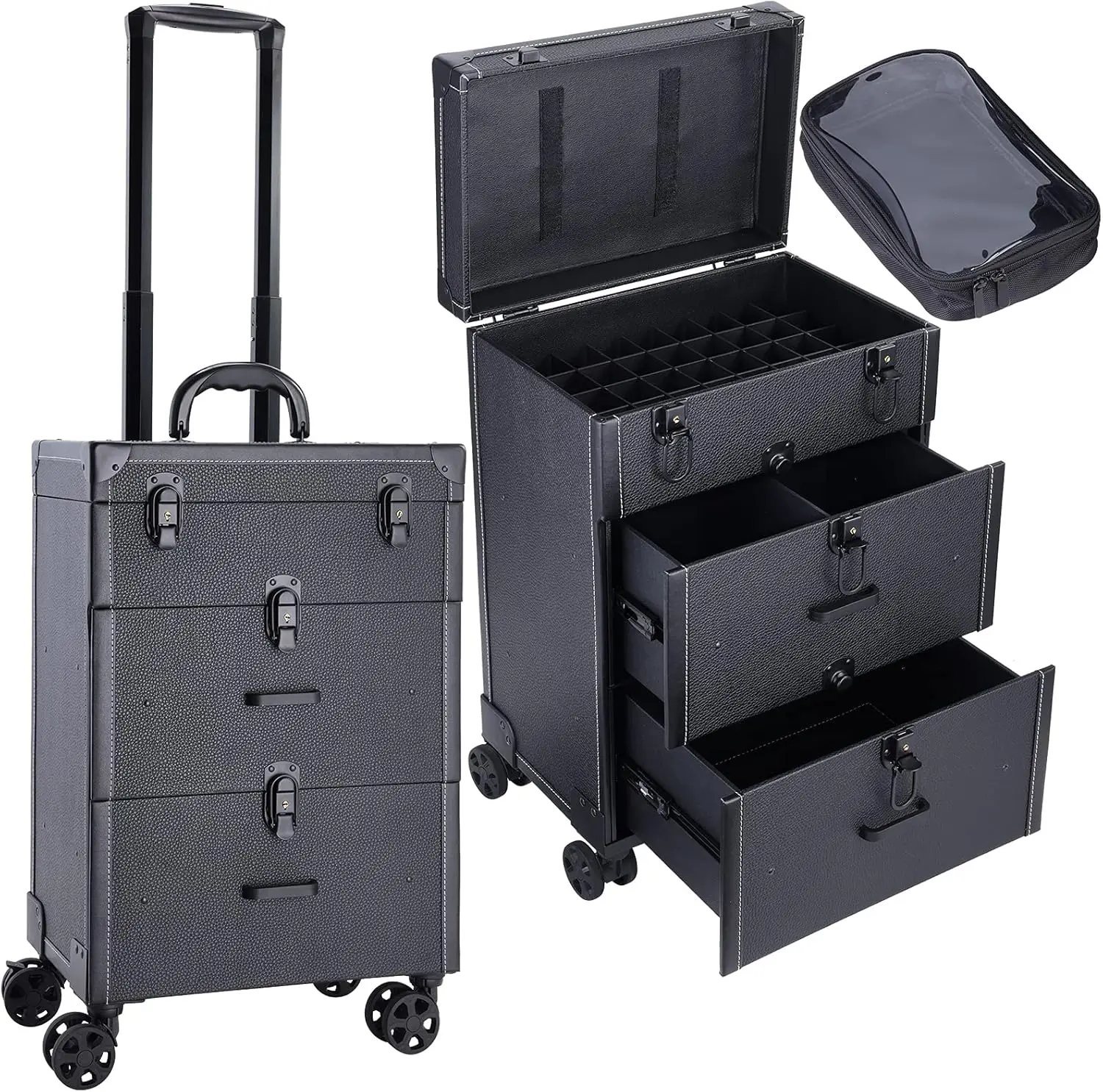 

Чехол для маникюрных инструментов на колесах - органайзер для хранения из веганской кожи для профессионалов