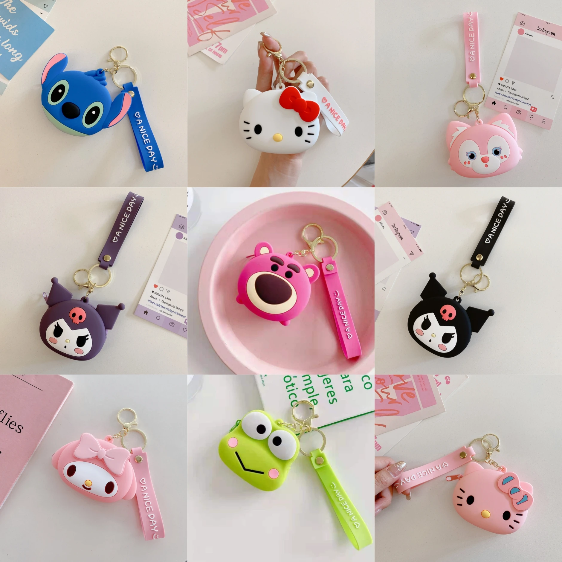 

Keroppi Sanrio Hello Kitty Coin Wallet LinaBell Stitch Melody Pikachu Data Cable Storage Lipstick Bag Key Case Headphone Bag