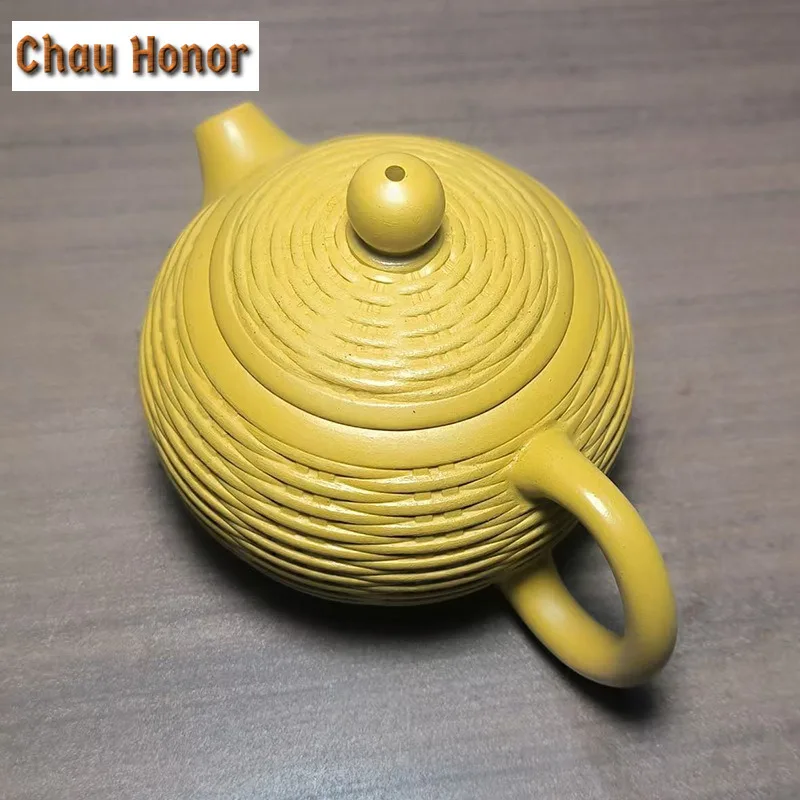 

220ml Antique Yixing Purple Clay Teapots Handmade Bamboo Weaving Xishi Pot Raw Ore Section Mud Kettle With Filter Zisha Tea Set